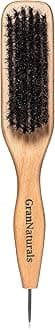 GranNaturals Smoothing & Styling Middle Part Boar Bristle Slick Back Hair Brush w/ Narrow Metal Rat Tail End for Sectioning and Parting Sleek Ponytail Bun - Teasing, Backcombing, Edge Control
