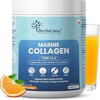 Herbal max Hydrolyzed Marine Collagen Supplement With Hyaluronic Acid, Vitamin C & E, Biotin Supports Healthy Skin, Hair, Nails, Bone & Joint | Type 1 and 3 Collagen Peptides | - 240 gm