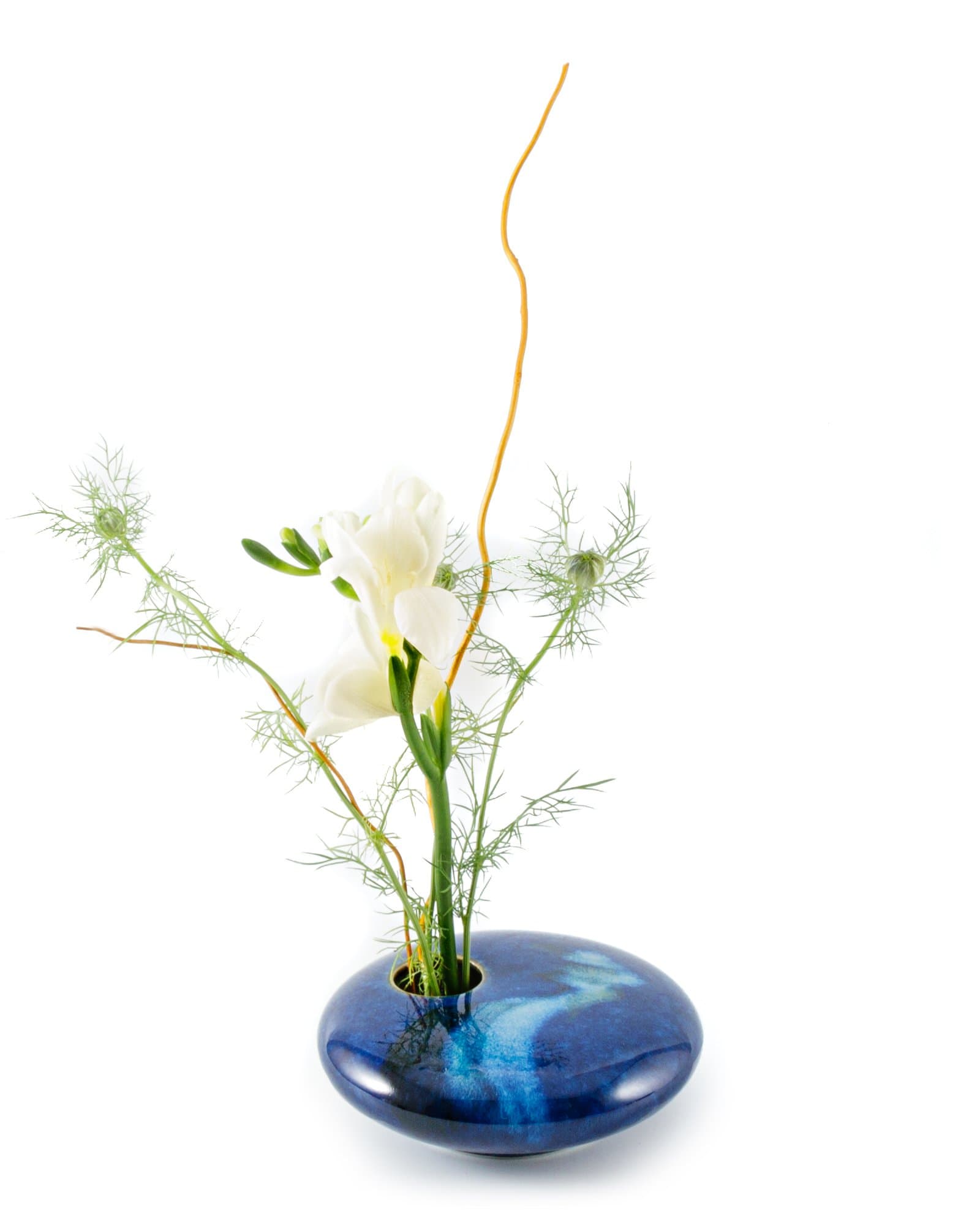 Small Round Ikebana Flower Vase, Blue Wave