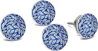 Ceramic Knobs Drawer Pulls for Cabinets and Cupboards (38mm, Gold) - Pack of 4 (Blue)