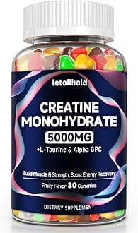 Creatine Monohydrate Gummies 5g for Women & Men - Creatine Gummies for Women Pre Workout Chewables with L-Taurine & Alpha GPC, Sugar-Free Muscle Builder, Vegan Non-GMO, Energy Boost(80 Count)
