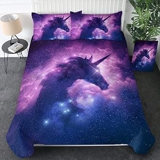 Sleepwish Unicorn Queen Bedding Set Girls Galaxy Unicorn Bedding 3 Piece Space Unicorn Queen Size Comforter Cover for Kids Girls Boys (Purple Blue)