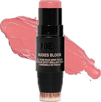 Nudies Bloom All Over Dewy Color – 3-in-1 Cream Blush Stick for Cheeks, Eyes & Lips with Built-In Brush | Sheer, Glossy Finish | Vegan, Long-Wear, Multi-Use Makeup