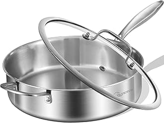 LOLYKITCH Whole Body Tri-Ply Stainless Steel 5.5 QT Sauté Pan with Lid,12 Inch Deep Frying Pan,Jumbo Cooker,Dishwasher and Oven Safe,Detachable Handle.