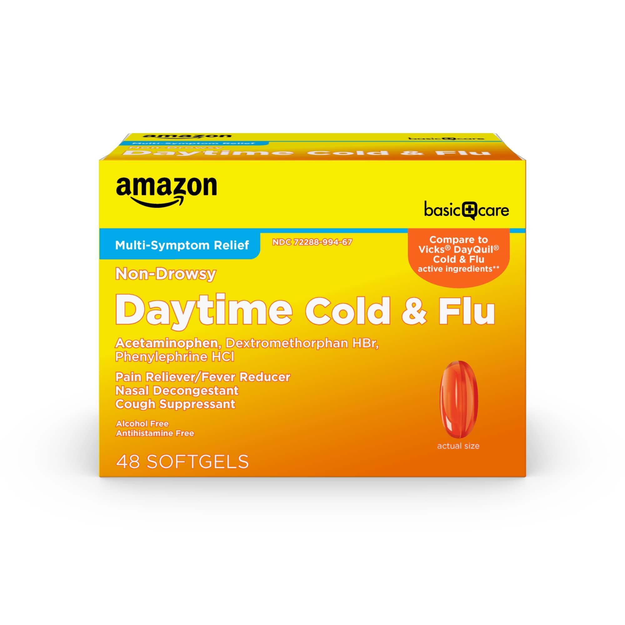 Daytime Cold & Flu Liquid Caps; Cold Care for Daytime Cold and Flu, Orange, 48 Count (Pack of 1)