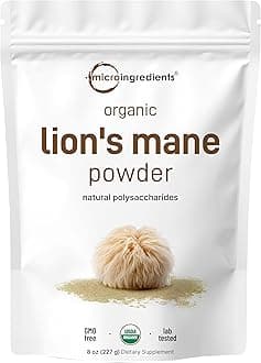 Micro Ingredients Organic Lion’s Mane Mushroom Powder, 8oz | Pure Fruiting Body Superfood | Supports Brain, Focus, Energy & Immune Health | Great for Smoothies & Coffee | Filler Free, Vegan, Non-GMO