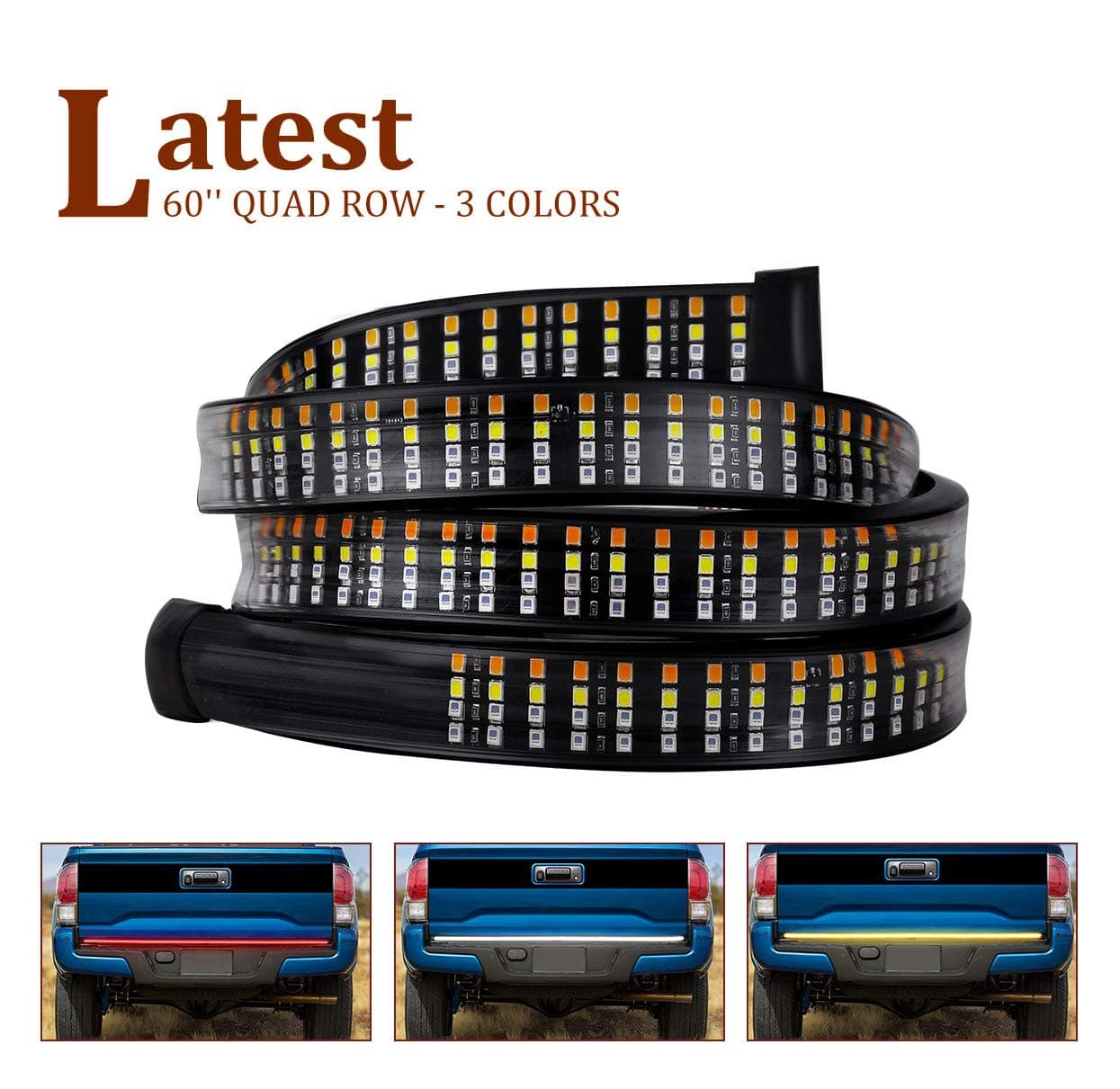 SWATOW 4x4 60" LED Tailgate Light Bar - Quad Row - Sequential Amber Turn Signal/Double Flash/Reverse/Brake/Running - Plug n Play