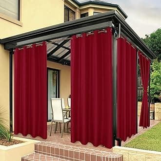 BONZER Waterproof Indoor/Outdoor Curtains for Patio Thick Privacy Grommet Curtain for Bedroom, Living Room, Porch, Pergola, Cabana, 1 Panel, 54 x 95 inch, Red