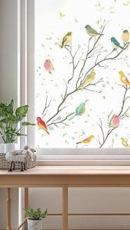 Sweet seven Window Privacy Film - Decorative Stained Glass Style, Non-Adhesive Static Cling, Frosted Design, Heat Blocker, 35.4 x 78.7 Inch