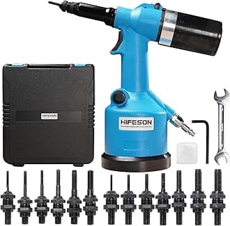 Heavy Duty Air Hydraulic Rivet Nut Tool, Pneumatic Riveter Automatic Rivet Nut Gun Tool Setting Kit Come with 13 Size Metric and SAE Nose-Piece Assembly