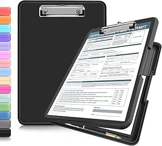 ANZNKU Clipboards with Storage, 13x9.6 Heavy Duty Nursing Clipboard Foldable, Plastic Storage Clipboard with Pen Holder, Cute Clip Board Folder for Teacher Nurse Work, School & Office Supplies(Black)