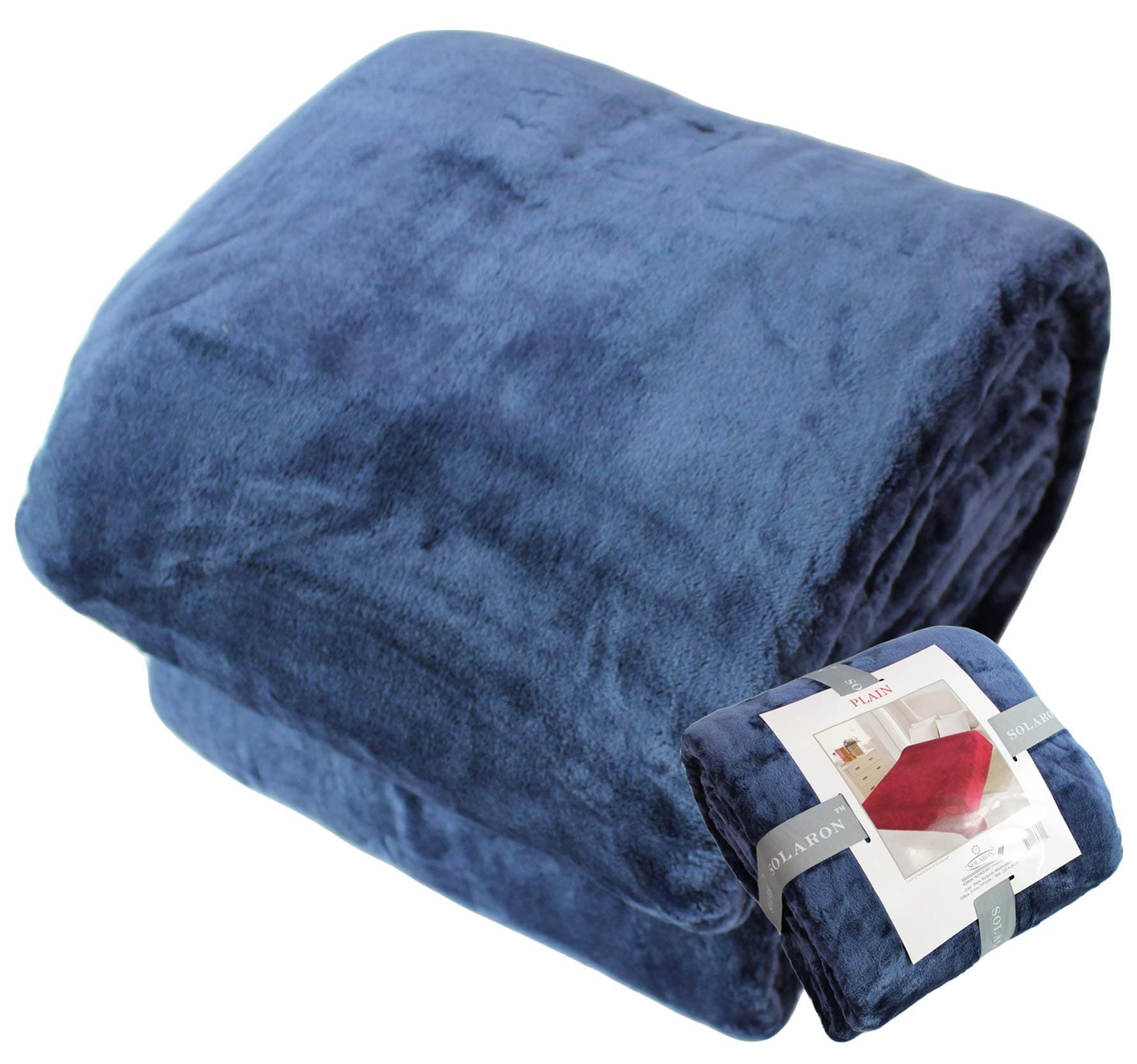 SOLARON Queen Blanket Soft Extra Large for Fall Winter Spring All Season Cozy Warm 430GSM Medium Weight Thermal Thick Flannel Fleece for Couch Bed Sofa 88 x 95 inches (Deep Blue, 1)