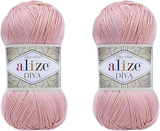 Diva Hand Knitting Yarn - 100% Microfiber Acrylic With Silk Effect - Crochet Art Lace Craft - 2 Skeins, 200gr, 767 Yds (363-Wedding Pink)