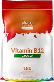 Nu U Nutrition - Vitamin B12 Tablets High Strength 1000μg - 180 Vegan Tablets - VIT B12 Methylcobalamin - 6 Month Supply - Made in the UK