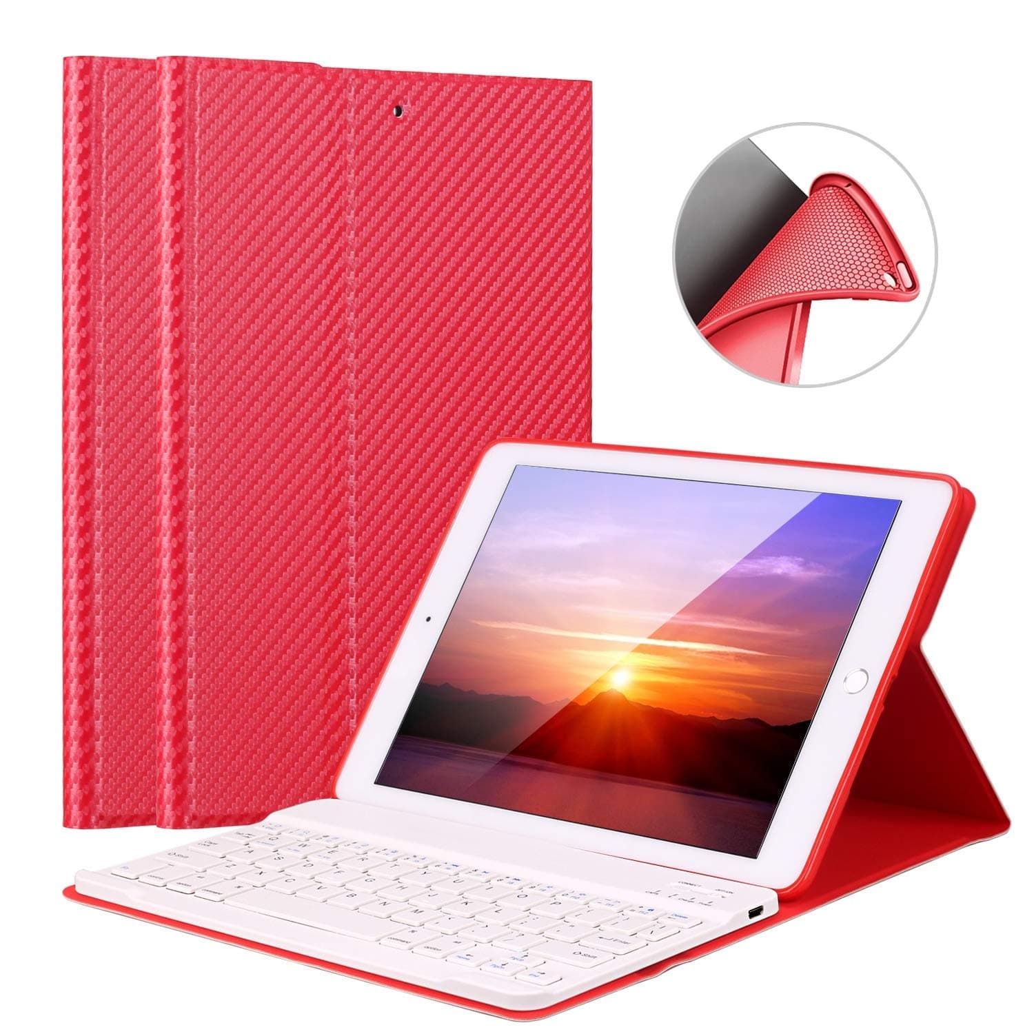 Keyboard Case for iPad 9.7 2018/2017/iPad Air/Air 2-LUCKYDIY Bluetooth Keyboard Stand Cover[Soft TPU Tablet Case][View Angle Adjustable][Magnetically Detachable Bluetooth V3.0 Keyboard]