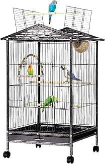 HopHop Large Metal Bird Flight Cage: Spacious Parrot Cage with Removable Tray, Feeder, and Waterer - Multifunctional Aviary for Convenient Bird Care (Aviary)