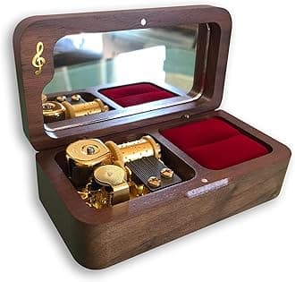 BinkeGG Play (Beauty and The Beast) Walnut Wind up Wooden Music Box Jewelry Box with Sankyo Musical Movement (65 Tunes Option)