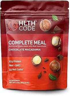 HLTH Code Complete Meal Replacement Shake - Healthiest Meal Replacement = Healthiest You | Keto Friendly | High Protein | Low Carb | Collagen | Gluten Free | Chocolate Macadamia (15 servings)