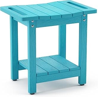 LUE BONA HDPS Shower Bench Seat, Sky Blue Shower Benches for Inside Shower with Shelf, Waterproof Shower Chair Foot Stool for Spa Bathroom, Weather Resistant/Non-Slip/Handles/Indoor or Outdoor Use