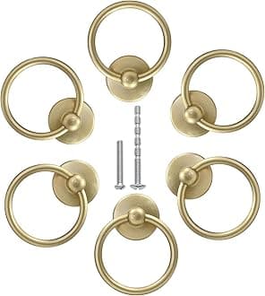 Bonsicoky 6Pcs Round Ring Drawer Pulls Matte Gold Ring Handle Knobs for Cabinet Drawer Dresser Cupboard Wardrobe, Single Hole