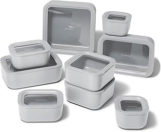 Caraway 22pc Glass Food Storage Set - Storage Containers for Food - Non-Toxic Ceramic-Coated Glass - Air Release Technology - Compact & Stackable Design - Gray