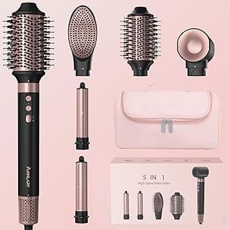 Annlary 5 in 1 Ionic Hot Air Styler, 1400W Powerful Hair Dryer Brush, Auto-Wrap Curlers, Paddle Brush for Fast Drying, Volumizing with Travel & Storage Bag