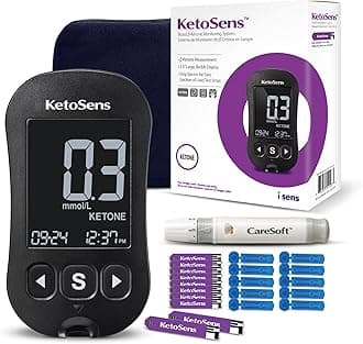 KetoSens Made in Korea Blood Ketone Monitoring Starter Kit: Ideal for Keto Diet with App. Includes 1 Meter, 10 Ketone Test Strips, 10 Lancets (30G), 1 Lancing Device & 1 Case