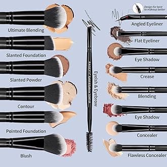 MAGEFY 15pcs Makeup Brushes Set Premium Synthetic Makeup Brushes Set with Case for Foundation Powder Concealer Eyeshadow Black