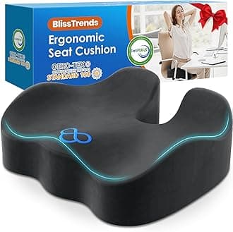 BlissTrends Seat Cushion,Thick Chair Cushions for Pressure Relief,Office Chair Cushion for Tailbone Pain, Sciatica & Back Pain Relief,Memory Foam Seat Cushions for Office Chairs (Grey)