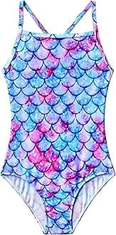 Nokecina Girls Swimsuits One-Piece Bathing Suits Multicolor Kids Sport Summer Beach Swimwear for 2-10 Years Old