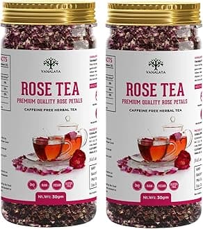VANALAYA Rose Tea For Glowing Skin, Weight Loss Made With 100% Natural Rose Petals (Pack Of 2X30Gm), 60 grams