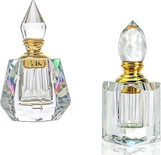 2PCS Vintage Crystal Perfume Bottles Art Deco Empty Refillable Decorative Bottles Glass Bottles for Fragrances,Home Bathroom Decor Lady Gift,3ml