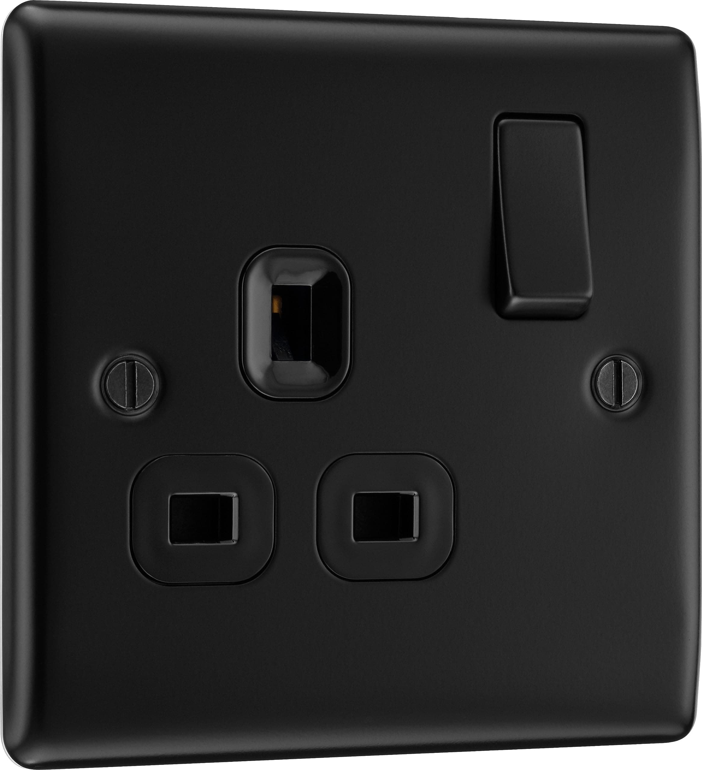 BG Electrical Single Switched Power Socket, Matt Black, 13 Amp