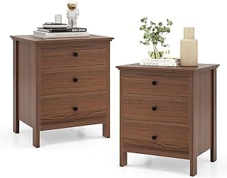Giantex Set of 2 Nightstand with Drawers Solid Structure Side Table for Storage Bedroom, Living Room Accent Furniture Small Spaces Side End Table, (Brown, 24 in x 18 in x 26 in)
