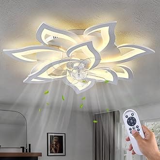 Dalouguan 32" White Ceiling Fan with Light Remote Control, Modern Geometric C...