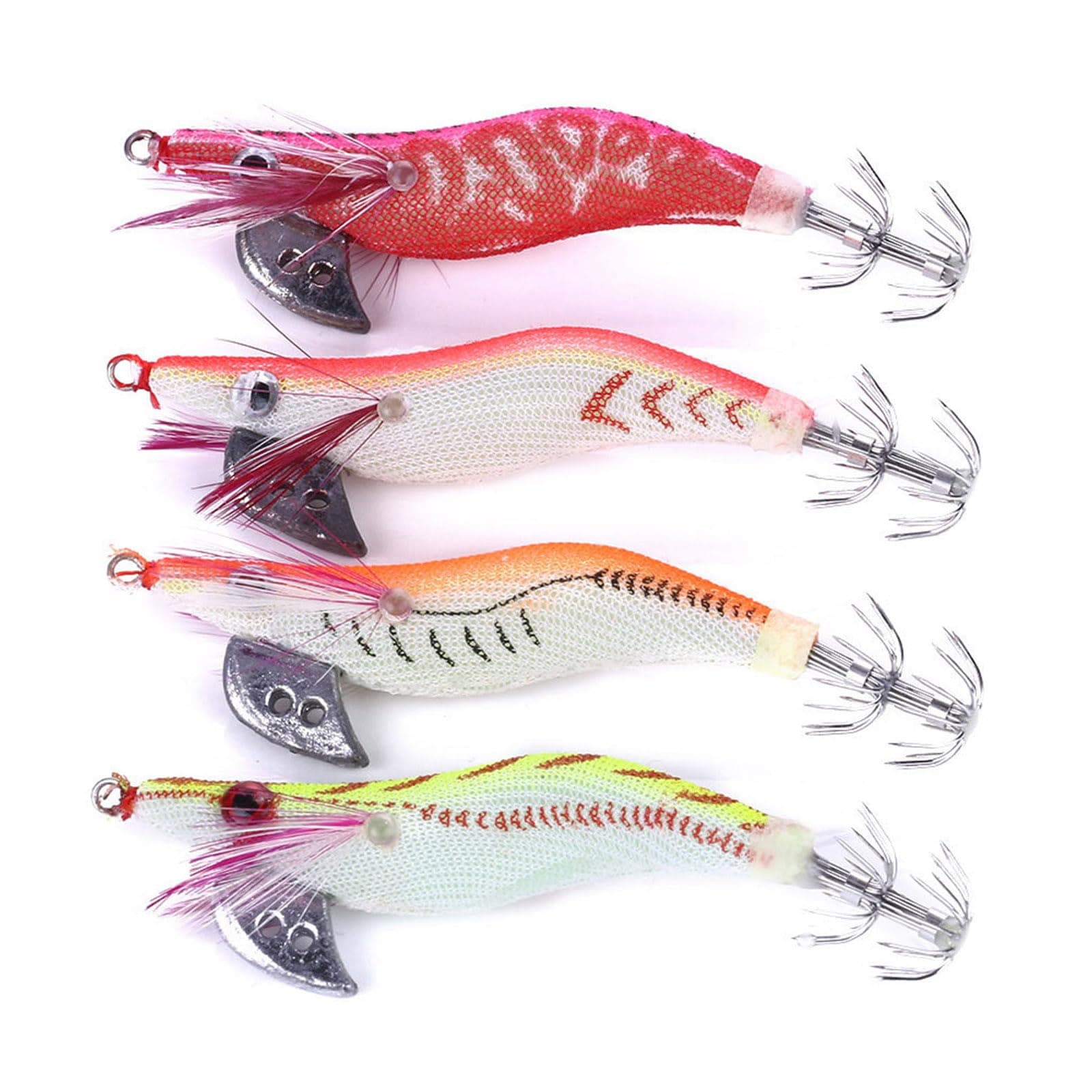 4Pcs Soft Prawn Baits with Glow Hooks, Artificial Shrimp Lures for Night Saltwater Trout Fishing Glowing Artificial Baits for Night Fishing