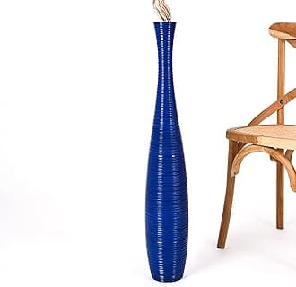 Leewadee Large Blue Home Decor Floor Vase - Wooden 34 inch Tall Farmhouse Decor Flower Holder for Fake Plant and Pampas Grass