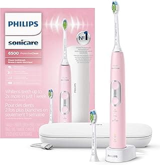Sonicare Philips ProtectiveClean 6500 Rechargeable Electric Power Toothbrush with Charging Travel Case and Extra Brush Head, Pink, HX6462/06