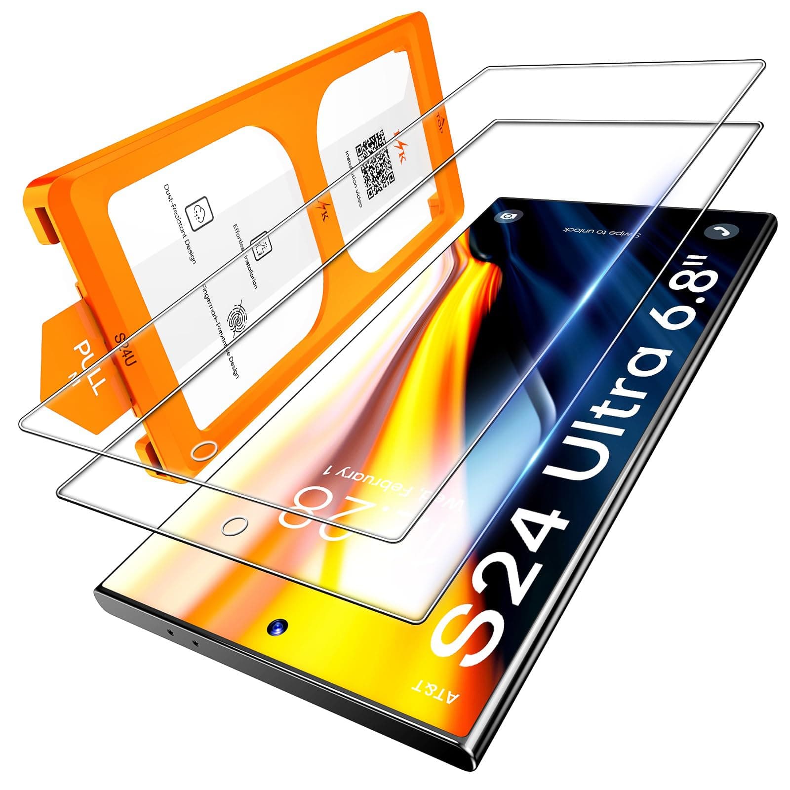 LϟK 2 Pack for Samsung Galaxy S24 Ultra Screen Protector Tempered Glass [Mil-Grade Shatterproof] Dusting-Install Frame 0 Bubbles Drop-Proof HD Film for S24 Ultra 6.8"