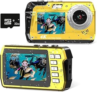 Underwater Camera 4K 48MP Waterproof Digital Camera with 32GB Card, Dual-Screen Selfie (Front & Rear), 10FT/3M Dive for Snorkeling, Surfing, Rafting, Swimming, Travel