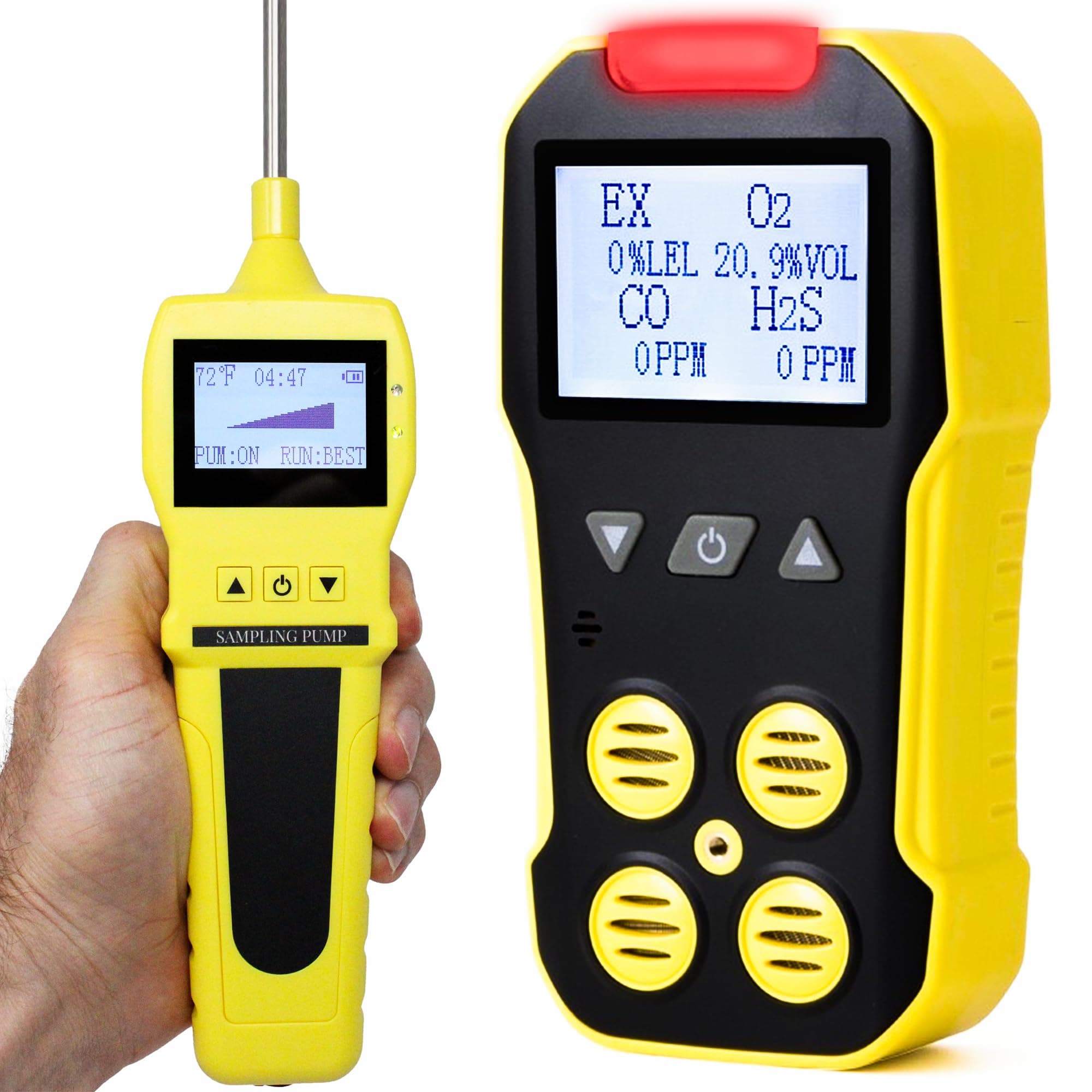 Basic MULTIGAS + Pump Analyzer, Detector, Meter by FORENSICS | O2, CO, H2S, LEL | USB Recharge | Sound, Light & Vibration Alarms | Large Display & Backlight |