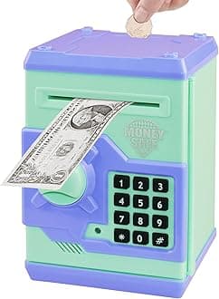 Piggy Bank Electronic Mini ATM for Kids Baby Toy, Safe Coin Banks Money Saving Box Password Code Lock for Children,Boys Girls Best Gift (Blue-Green)