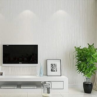 wolpin White Stripe Wallpaper (45 x 600 CM, White) | Self Adhesive Embossed PVC Roll for Living Room Hall Bedroom Office Wall Renovation | Peel & Stick Decorative Home Makeover Wallpaper