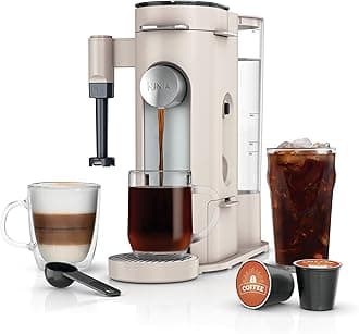 Ninja Pod & Grounds | Coffee Maker | XL Single-Serve | K-Cup Pod Compatible | Brews Grounds | Compact Design | Built-In Milk Frother | 68-oz. Reservoir, 6-oz. Cup to 24-oz. Mug Sizes | Stone |PB055AST