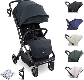 My Babiie MBX7 Autofold Stroller – from Birth to 4 Years (22kg), Foldable & Compact, Lightweight, Travel Buggy for Toddlers, Pushchair Includes Rain Cover - Black