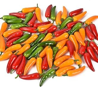 Fake Chili Pepper, Millet Pepper Simulation Lifelike Hot Chili for Home Kitchen Party Pub Decoration Cabinet Ornament 60 pcs Mix Color