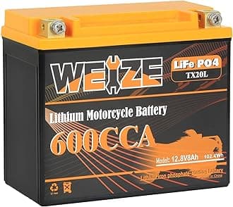 Lithium YTX20L-BS, Group 20, 600A LiFePO4 Motorcycle Battery, 12V 8AH ATV, UTV, Jet Ski, 4 Wheeler, Snowmobile, Personal Watercraft, Seadoo, Polaris, Generator and Riding Lawn Mower Battery