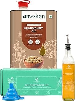 Anveshan Wood Pressed Groundnut Peanuts Oil 5L + Oil Kit | Tin Can | Kolhu/Kacchi Ghani/Chekku/Ganuga | Peanut Oil | Natural | Chemical-Free