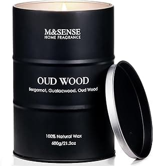 M&SENSE Oud Wood Large Scented Candles Natural Soy Wax, 21.2oz Long Lasting Up to 120 Hours Burning Time, Unique Candle Gifts for Men Women