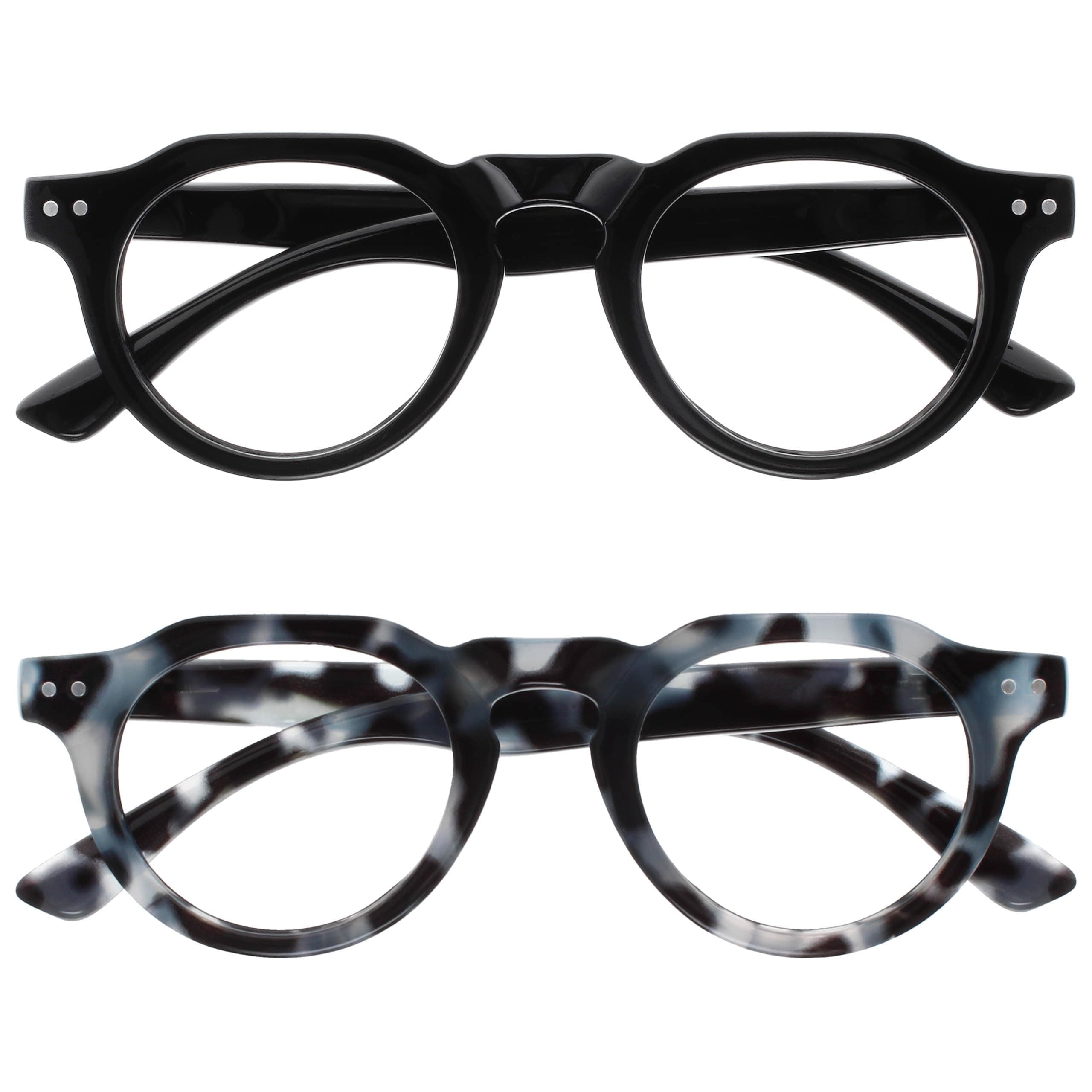 OPULIZE RIO Blue Light Blocking Reading Glasses - 2-Pack - Flat Top Frame - Black, Blue Tortoiseshell - Mens Womens - Spring Hinges - BB53-13 - +3.00